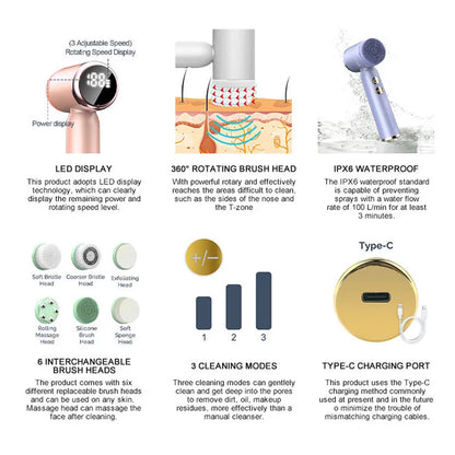 6 In 1 Ultrasonic Facial Cleansing Brush